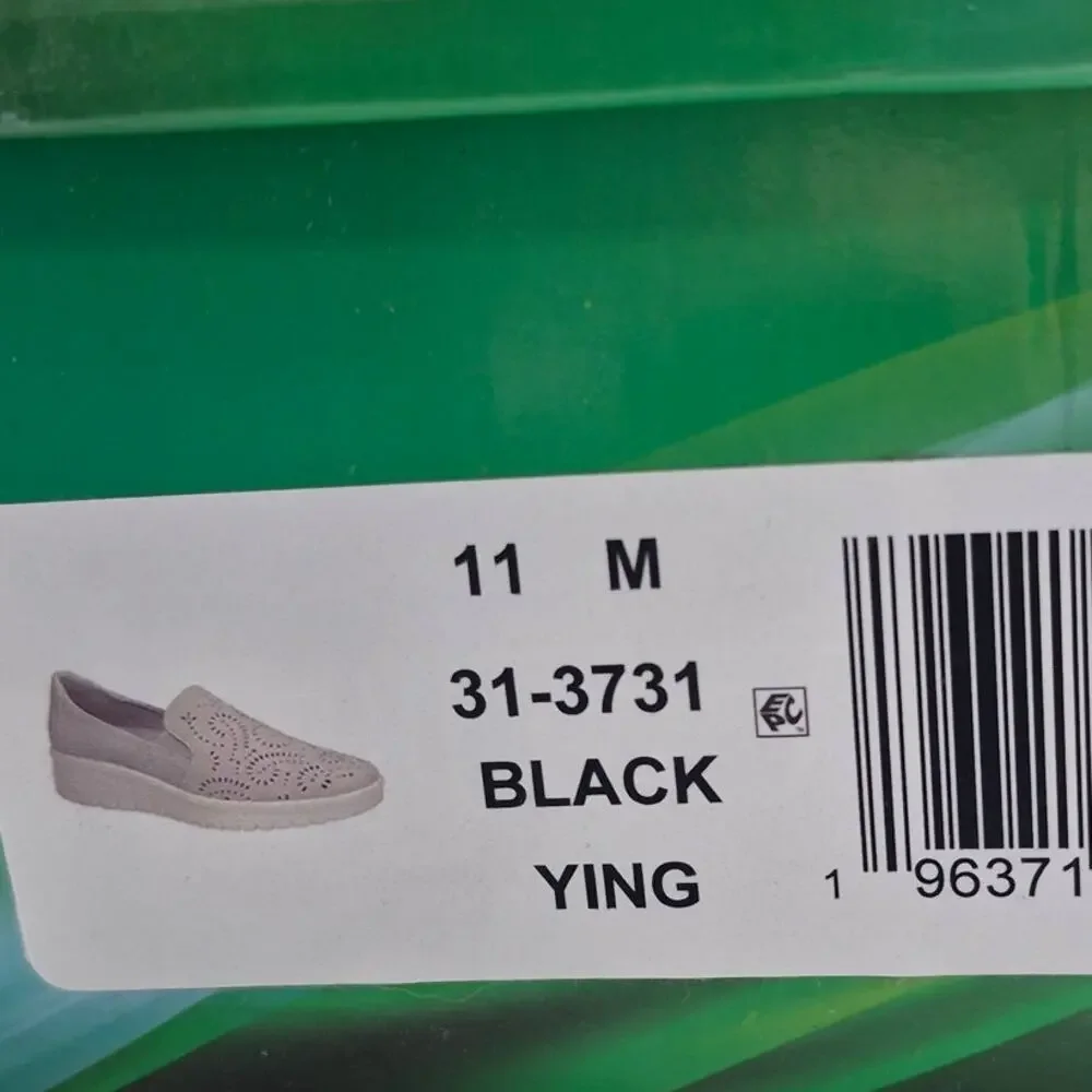 NEW Easy Street Ying Black Perforated Leather Comfort Wedge Slip On Sneaker 11_8